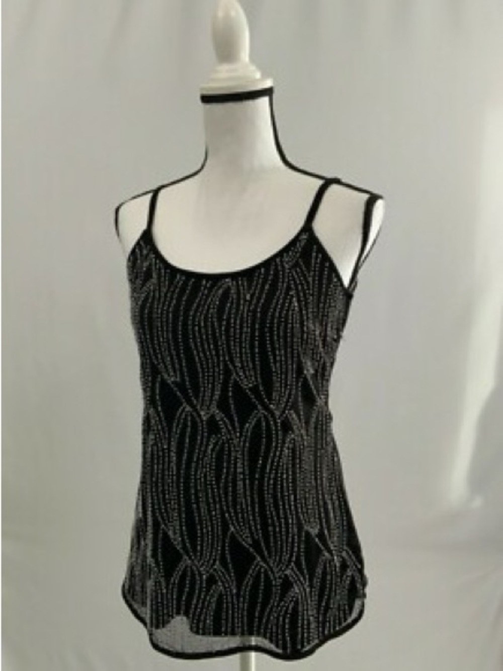 White House Black Market Black Beaded Spaghetti-Strap Camisole